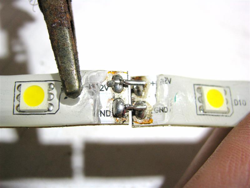 Pre tinned wires ready to solder onto the solder pads of the second strip.