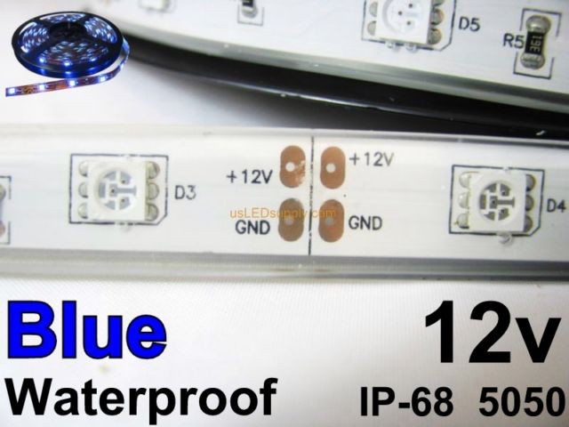 12V Blue Waterproof flexible LED Strip 16' Roll