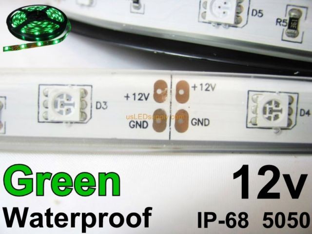 12V Green waterproof flexible LED strip 16' roll
