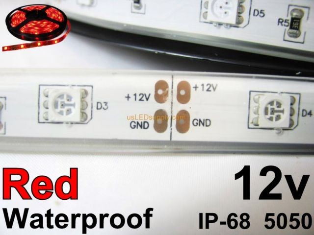 12V Red Waterproof Flexible LED Strip 16' Roll