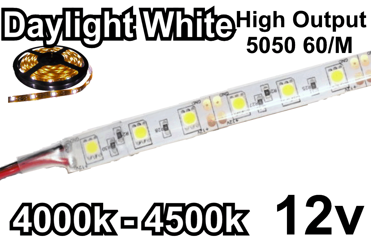 3600 Lumen 12V Light Strip for Kitchen Cabinet LE Bright LED Strips Lights 5M Mirror and More Daylight White Bookcase 300 SMD 5050 LEDs 