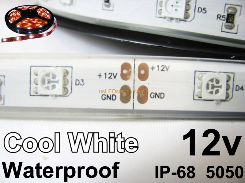 12v Pure White Waterproof Flexible LED Strip 16' Roll (IP-68) (5060 30/M 150/Roll)