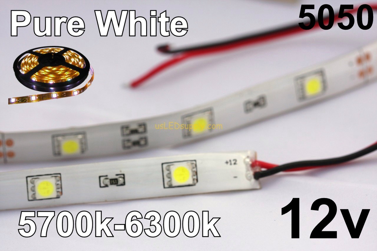 12v Pure/Cool White Flexible LED Strip (IP-65) 30/M 150/Roll 5700k-6300K