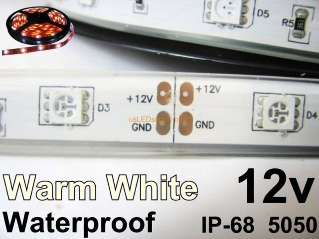 12V Warm White Waterproof Flexible LED Strip 16' Roll