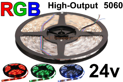 24V RGB Flexible LED Strip High Output 60/m 300/16' Roll 