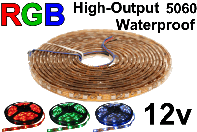 12V Waterproof RGB Flexible LED Strip High Output 60/m 300/16' Roll 