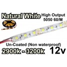 12V Natural White Flexible LED Strip (High Output) 60/M 300/Roll 2900k-3200k Un-Coated (Non waterproof) 