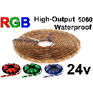 24V RGB Flexible LED Strip High Output Waterproof IP-68 60/m 300/16' Roll 