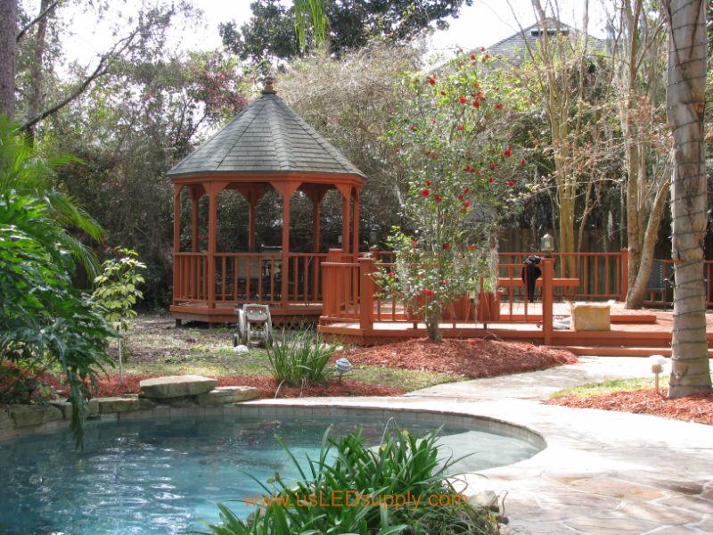 This beautiful backyard deck was the perfect spot for some LED lights