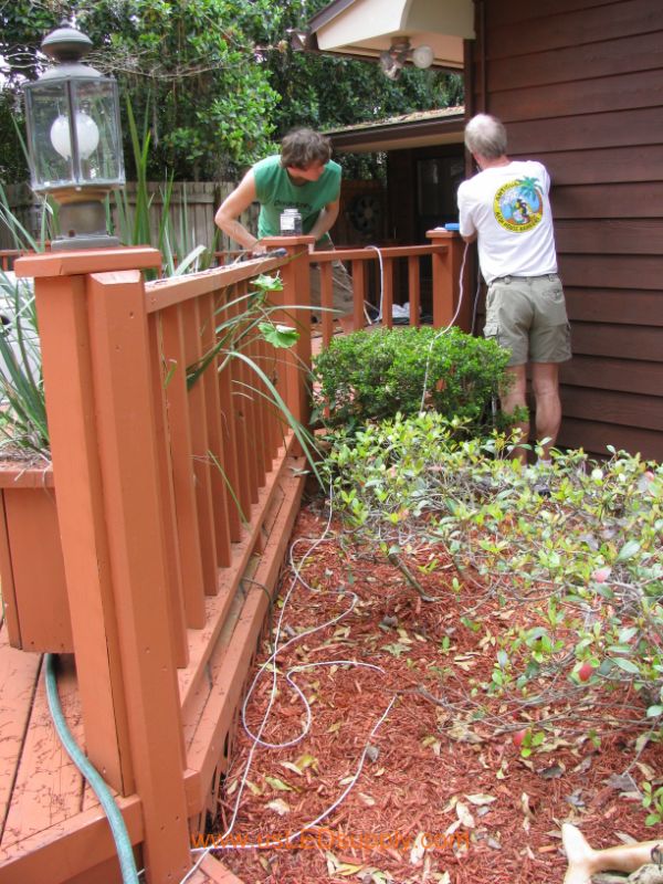 Run all of the control cable back to a common power source origin (for example an outside outlet).  You will want to make sure all of the power supply/amps will go into some type of waterproof container.