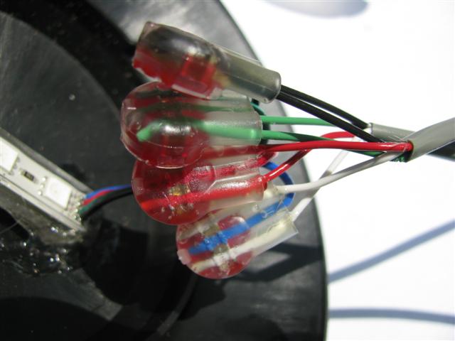 All four 3-wire connections are now complete: black-black-black red-red-red green-green-green white-white-blue 