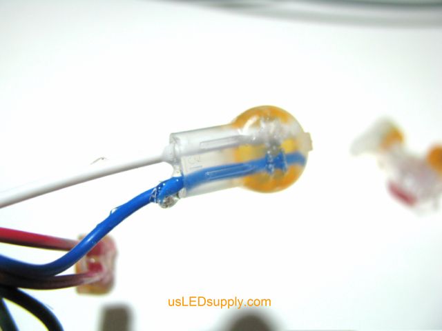 Butt Connector with blue and white wires