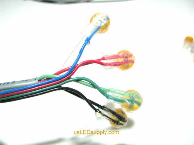 Butt connectors connecting control cable to wires on the end of RGB flexible LED Strip