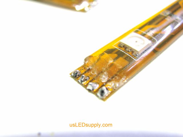 Pre tinned solder pads on the end of the RGB flexible LED strip