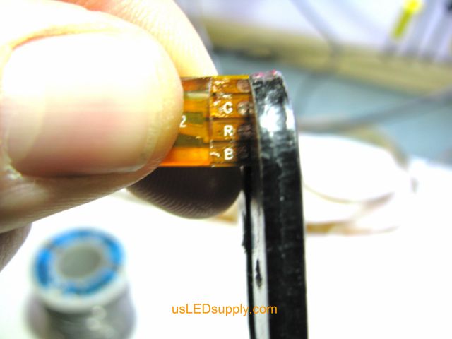 Trim excess off of the end of the RGB flexible LED strip- approximately 1/16 inch