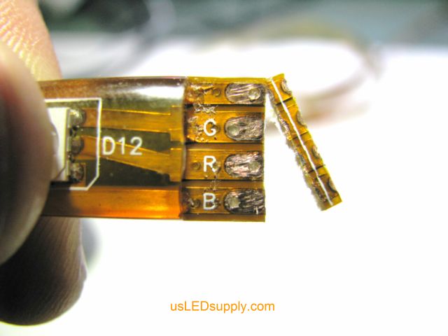 Trim excess off of the end of the RGB flexible LED strip- approximately 1/16 inch