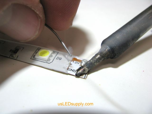 Pre tin solder pads on the end of the single color flexible LED strip with Rosin-Cor Solder